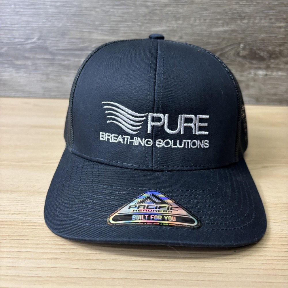 Pure Breathing Solutions Hat Cap Snap Back Black Trucker Mesh Embroidered Mens